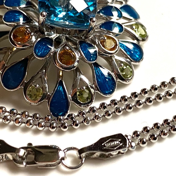Sterling Silver Floral Tiered Multi Stone Necklace - Picture 3 of 5